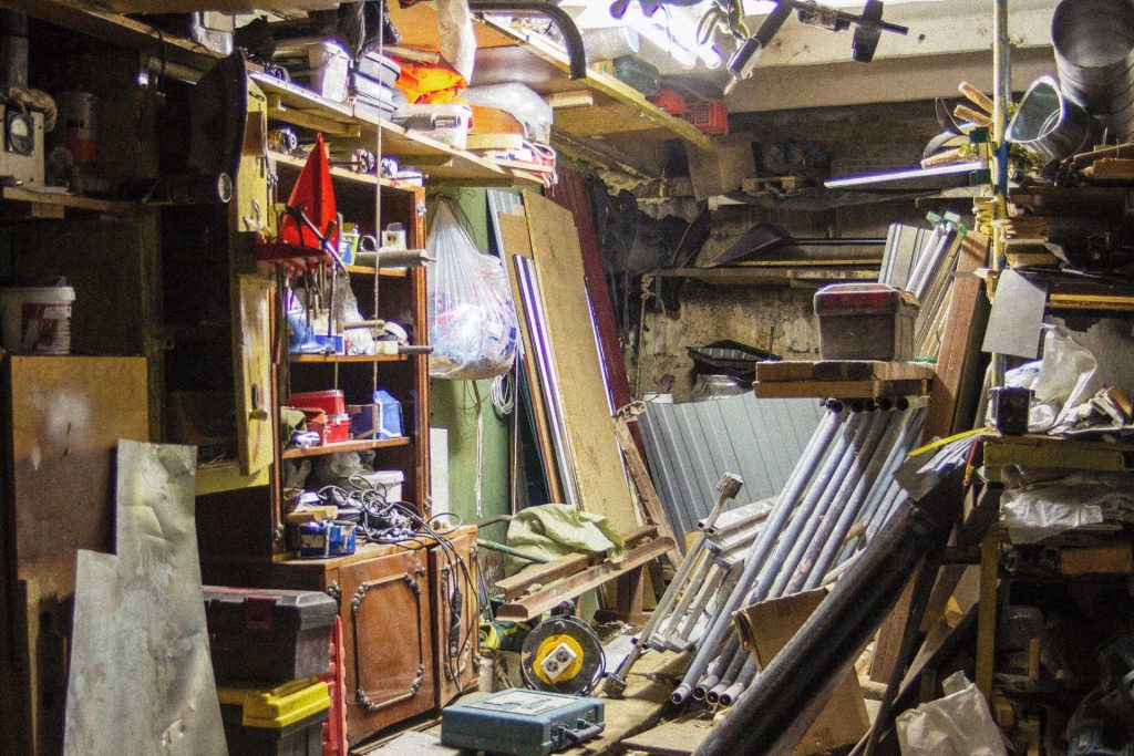 Cluttered closet in hoarder's home